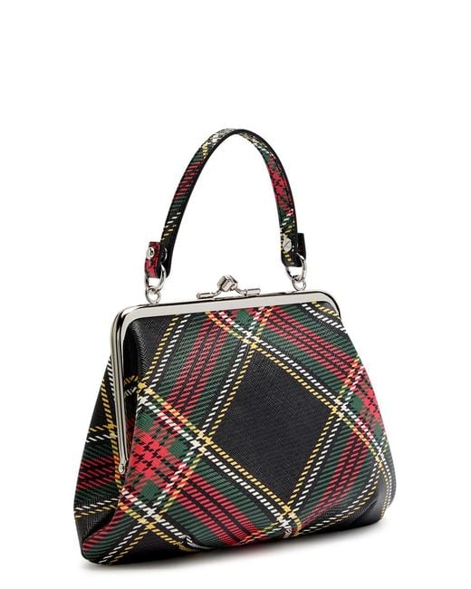Vivienne Westwood Black Granny Frame Tartan Faux Leather Top Handle Bag