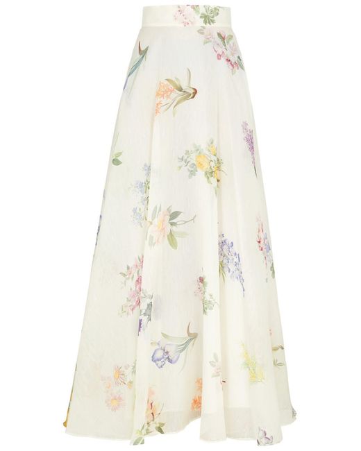 Zimmermann White Natura Floral-Print Organza Maxi Skirt