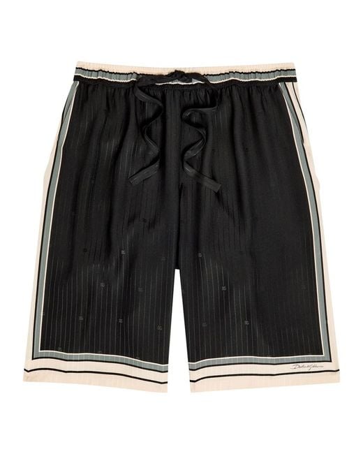 Dolce & Gabbana Black Striped Logo-Jacquard Silk Shorts for men