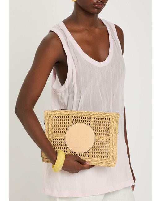 Tory Burch Natural Ella Raffia Clutch