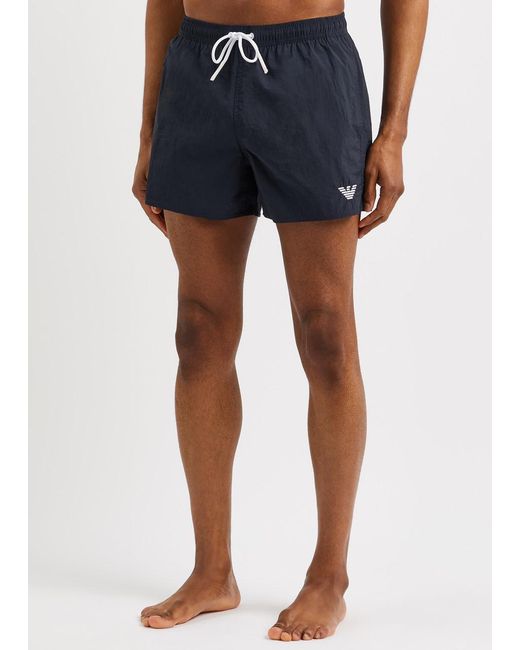 Emporio Armani Blue Logo-embroidered Shell Swim Shorts for men