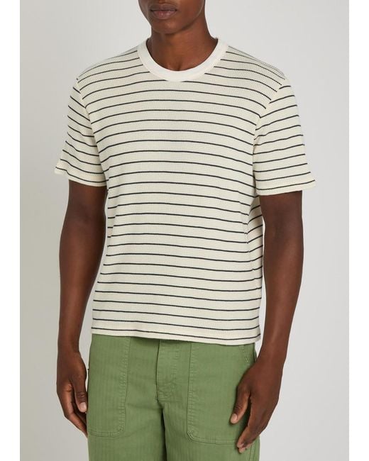 Percival Gray Waffle-Knit Striped Cotton T-Shirt for men