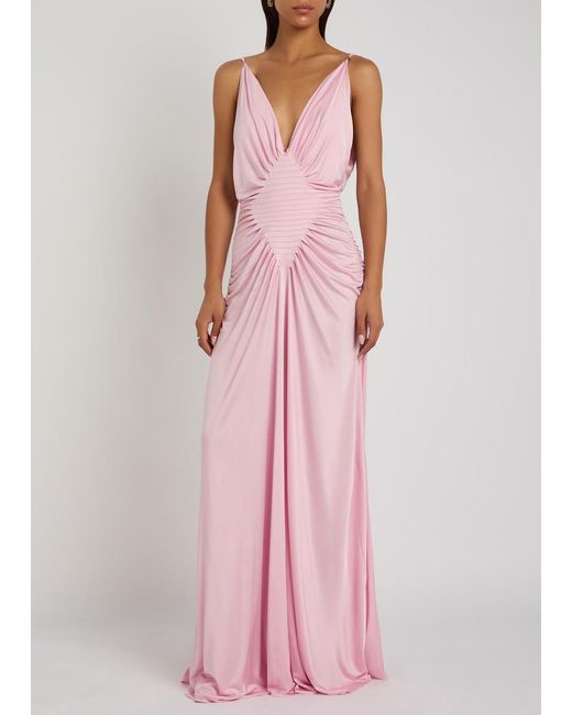 Versace Pink Draped Satin-Jersey Gown