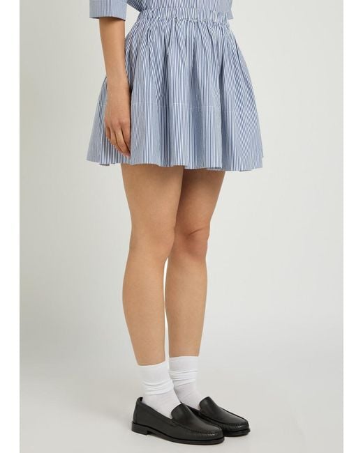 Suzie Kondi Blue Fousta Striped Cotton-Poplin Mini Skirt