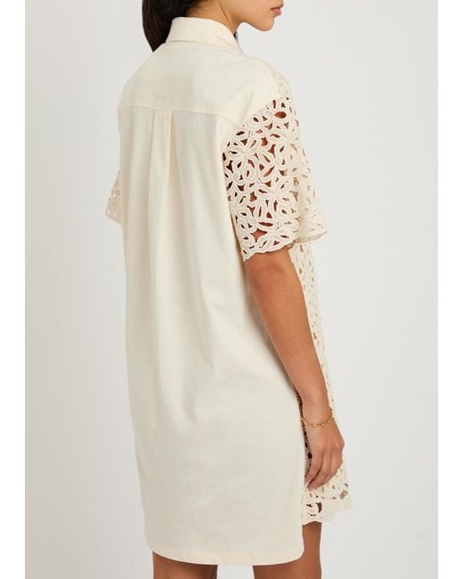Moncler Natural Embroidered Cotton Mini Shirt Dress
