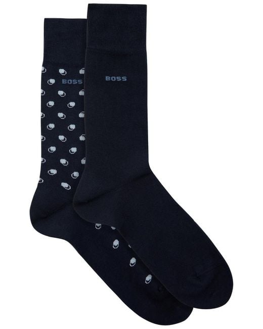 Boss Blue Patterned Cotton-Blend Socks for men
