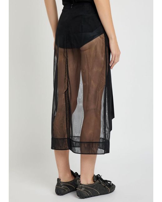 Simone Rocha Gray Bow-Embellished Sheer Tulle Midi Skirt