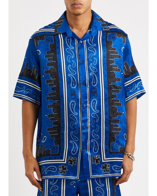 Off-White c/o Virgil Abloh Blue Printed Satin Shirt for men