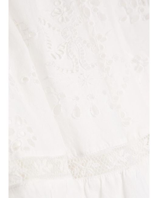 LoveShackFancy White Mallow Embroidered Cotton Midi Skirt