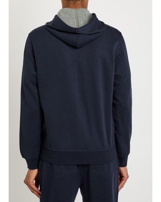 Brunello Cucinelli Blue Hooded Cotton-Blend Sweatshirt for men