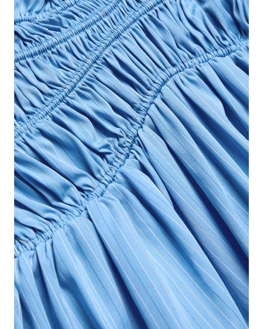 Faithfull The Brand Blue Presa Pinstriped Cotton Maxi Dress