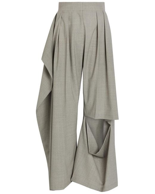 A.W.A.K.E. MODE Gray Cut-Out Wide-Leg Stretch Wool Trousers