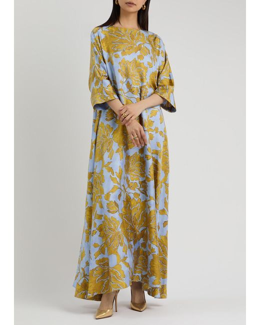 LaDoubleJ Metallic Muumuu Floral-Print Silk Maxi Dress