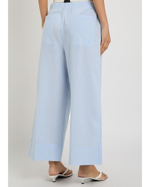 Totême  Blue Wide-Leg Cotton And Linen-Blend Trousers