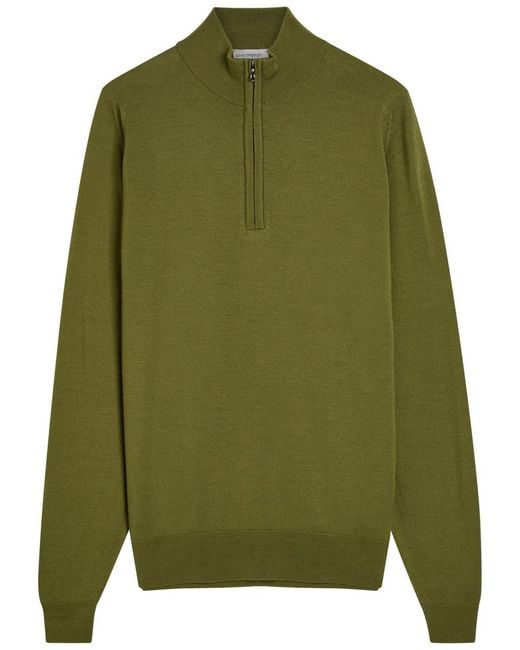 John Smedley Green Tapton Quarter-Zip Merino Wool Jumper for men