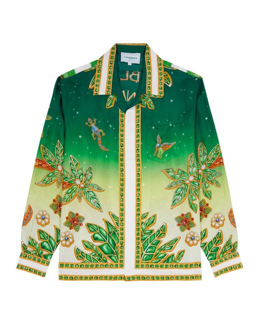 Casablancabrand Green Joyaux D'afrique Printed Silk-satin Shirt for men