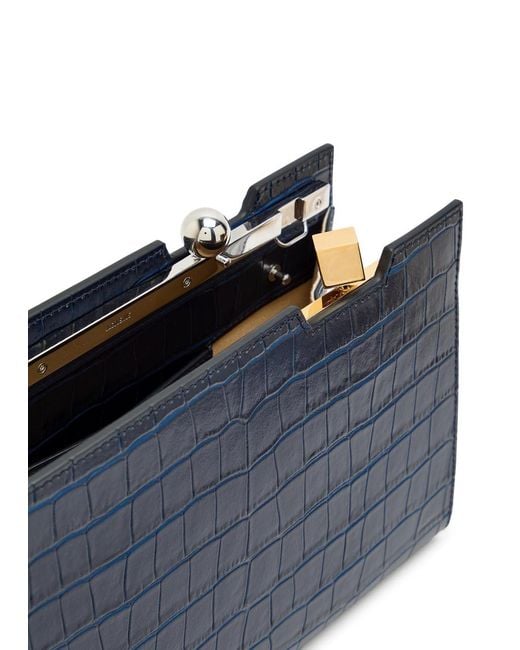 Jacquemus Blue Le Salon Crocodile-Effect Leather Shoulder Bag