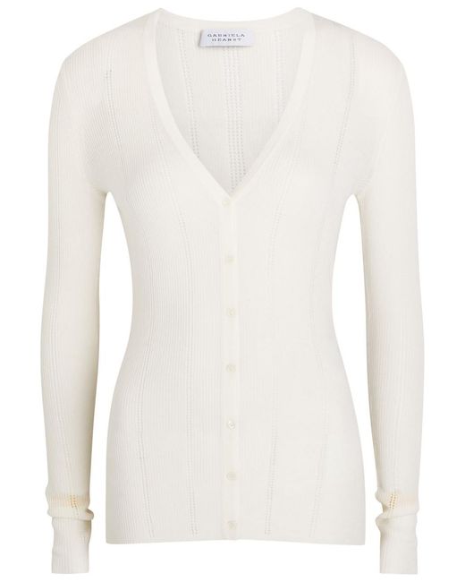 Gabriela Hearst White Lillian Pointelle Wool Cardigan