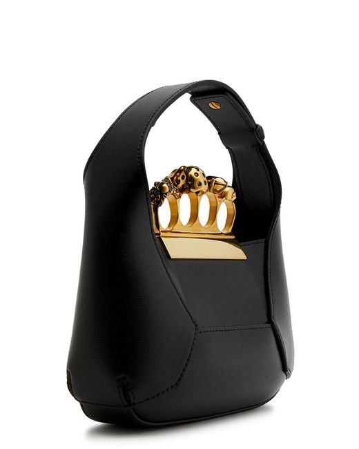 Alexander McQueen Black The Jewelled Hobo Mini Leather Top Handle Bag