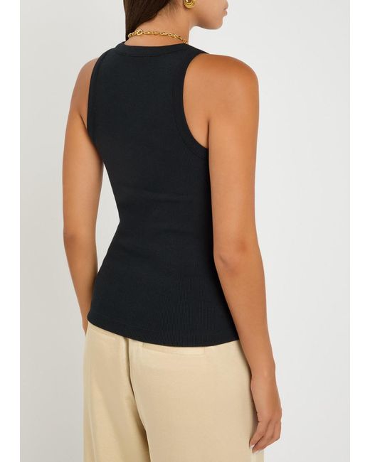 Vince Black Ribbed Stretch-Jersey Tank