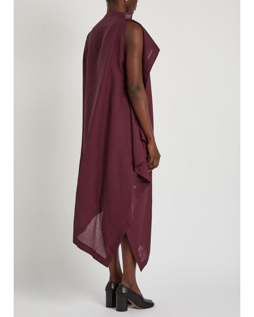 Issey Miyake Purple All Squares Cape-Effect Asymmetric Paper-Blend Midi Dress