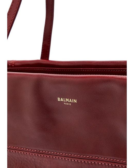 Balmain Red Track Zip Small Glossed Leather Tote Bag