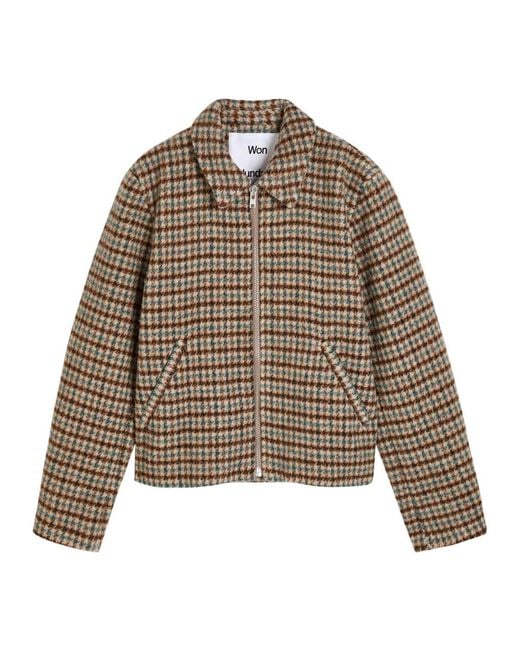 Won Hundred Brown Dutton Houndstooth Brushed Wool-Blend Jacket for men