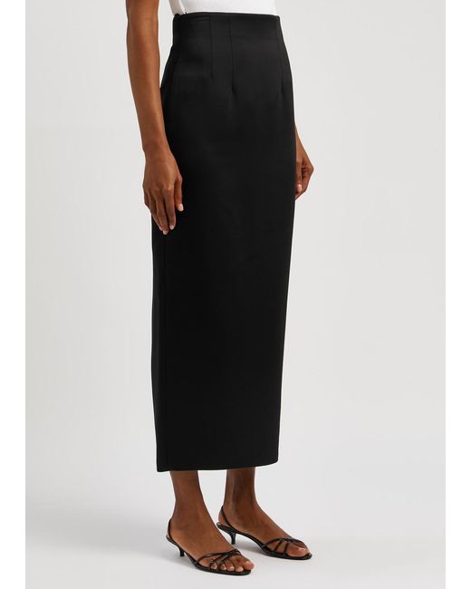 Khaite Black Loxley Satin Midi Skirt