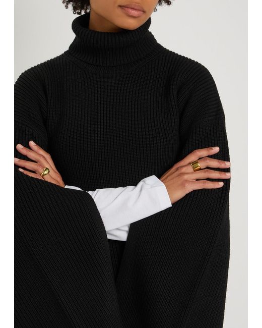 Totême  Black Slit Sleeve Ribbed Knit Jumper