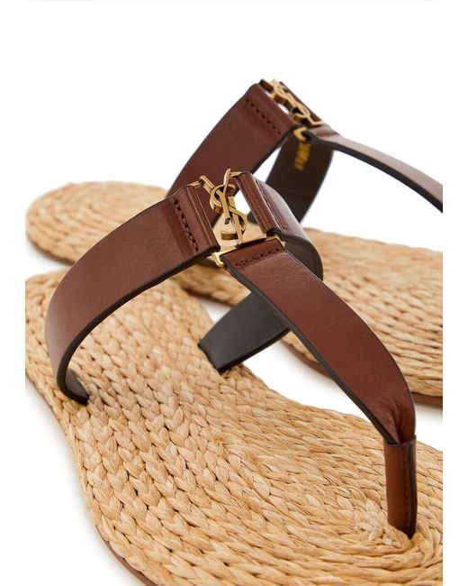 Saint Laurent Brown Babylone Raffia And Leather Sandals