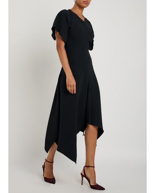 Victoria Beckham Black Asymmetric Crepe Midi Dress
