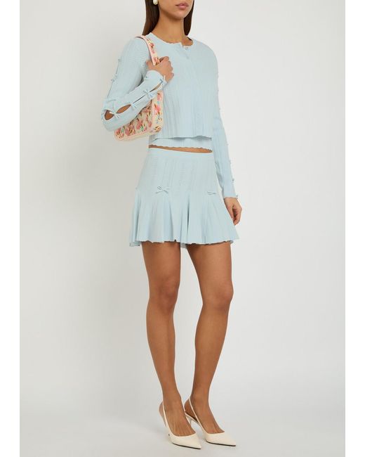 LoveShackFancy Blue Zoriah Bow-Appliquéd Pointelle-Knit Cardigan