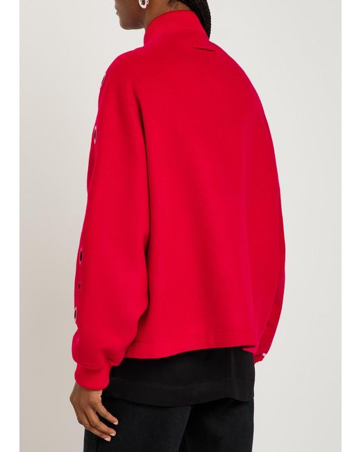 MAX&Co. Red Eyelet-Embellished Wool Bomber Jacket