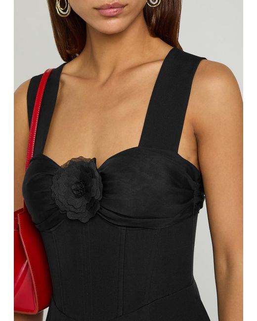 Patrick Mcdowell Black Kathleen Floral-Appliquéd Wool-Blend Maxi Dress