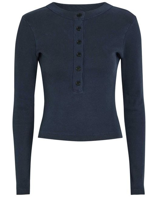Citizens of Humanity Blue Varra Ribbed Cotton-Blend Henley Top