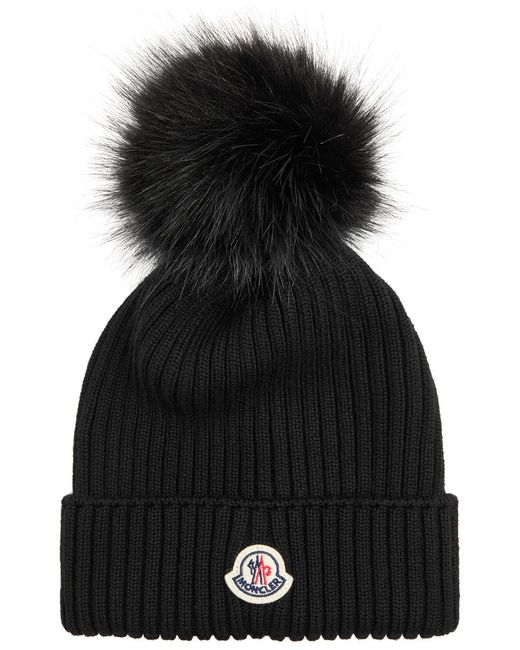 Moncler Black Kids Pompom Ribbed Wool Beanie