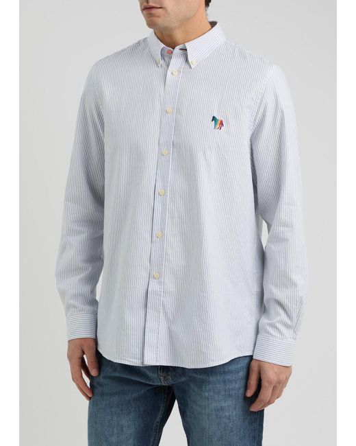 Paul Smith White Logo-Embroidered Striped Cotton Shirt for men