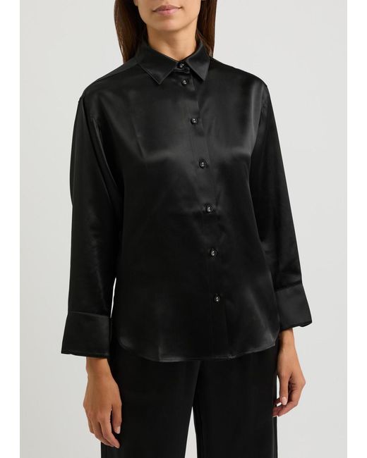 Fleur Of England Black Fleur Du Jour Silk-Satin Pyjama Shirt