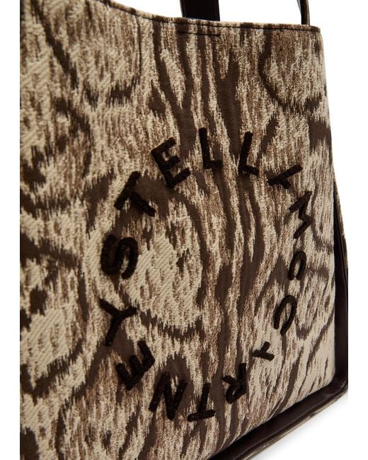 Stella McCartney Brown Logo Leopard-Jacquard Canvas Tote Bag