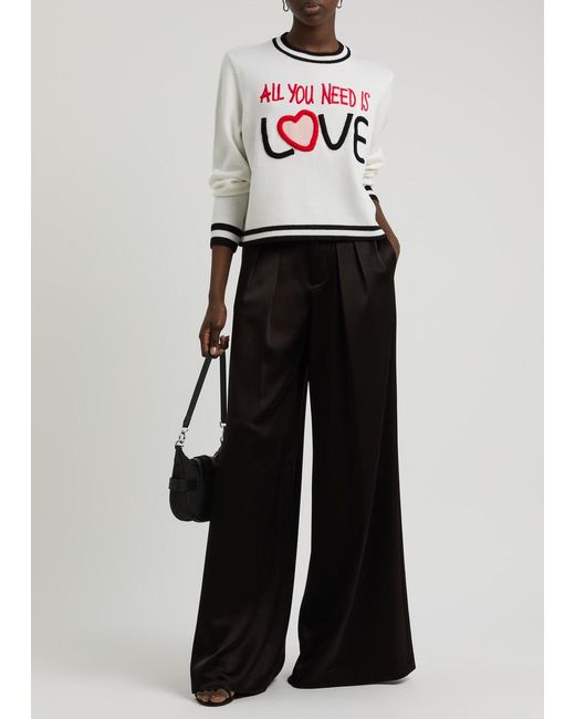 Alice + Olivia Black Eloise Wide-Leg Satin Trousers
