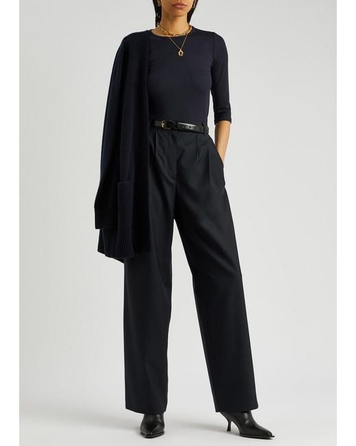Vince Blue Ribbed Stretch-jersey Top