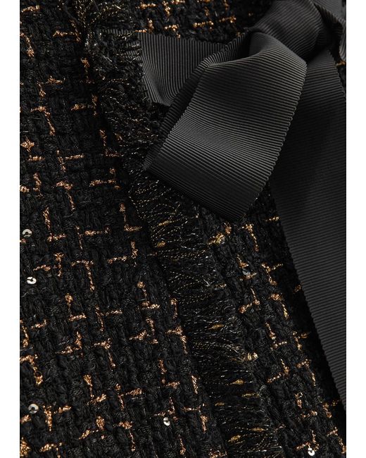 Huishan Zhang Black Shade Metallic Tweed Midi Dress
