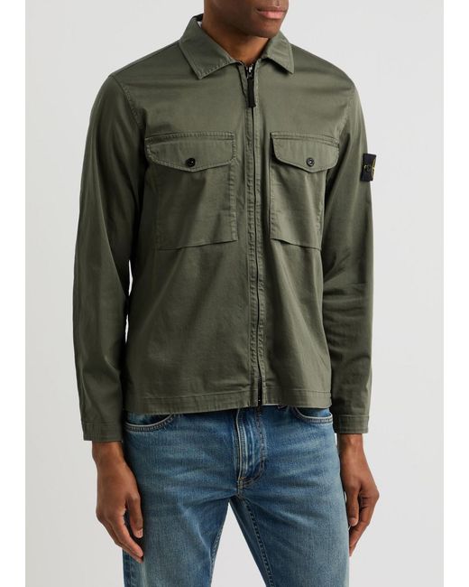 Stone Island Green Logo Stretch-Cotton Overshirt for men