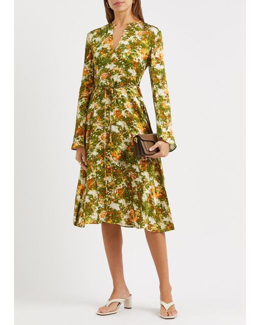 Day Birger et Mikkelsen Yellow Kylar Printed Hammered Satin Midi Dress