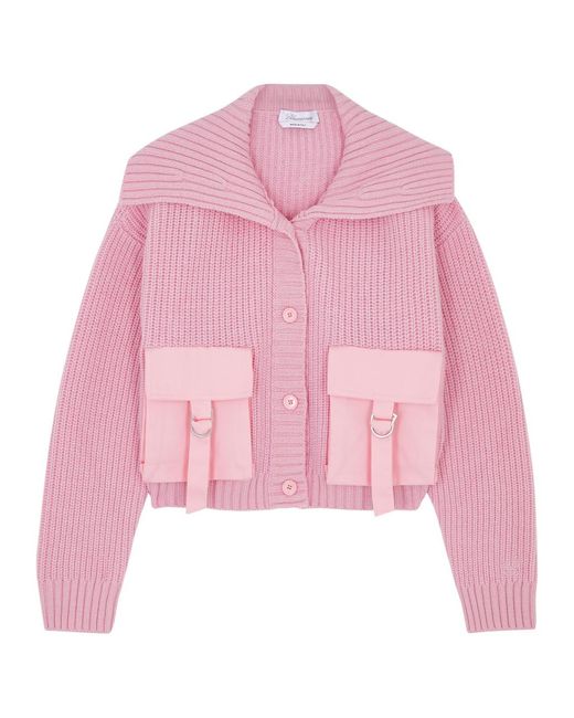 Blumarine Pink Ribbed Wool Cardigan