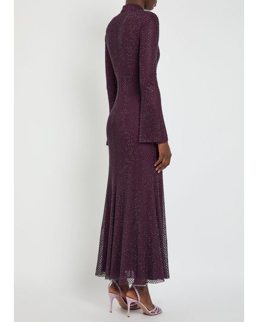 Self-Portrait Purple Crystal-Embellished Mesh Gown