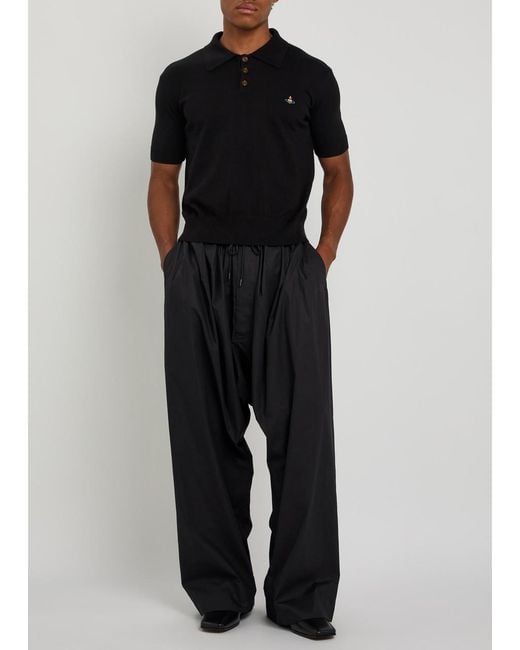 Vivienne Westwood Black Logo-Embroidered Wool And Cashmere-Blend Polo Shirt for men