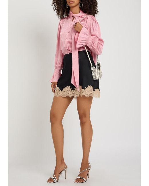 Rixo Pink Evanora Floral-Jacquard Satin Blouse