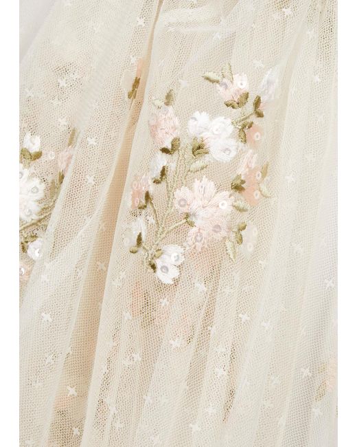 Needle & Thread Natural Posy Floral-Embroidered Tulle Cape