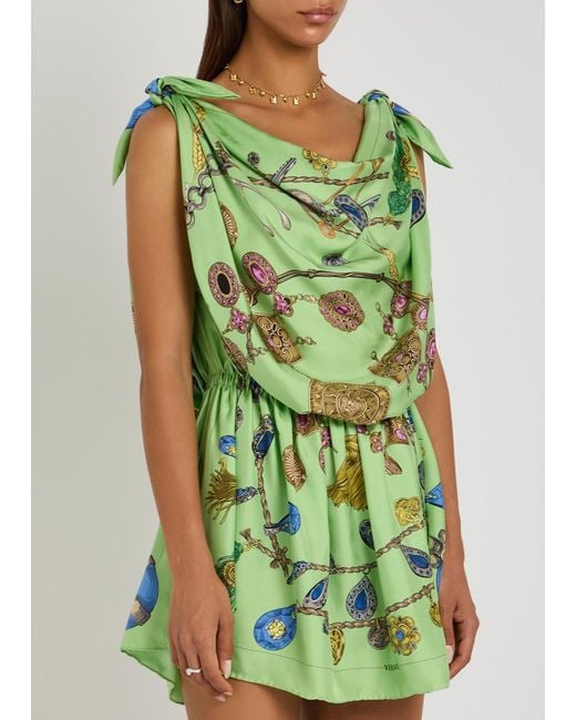 Versace Green Printed Silk Mini Dress